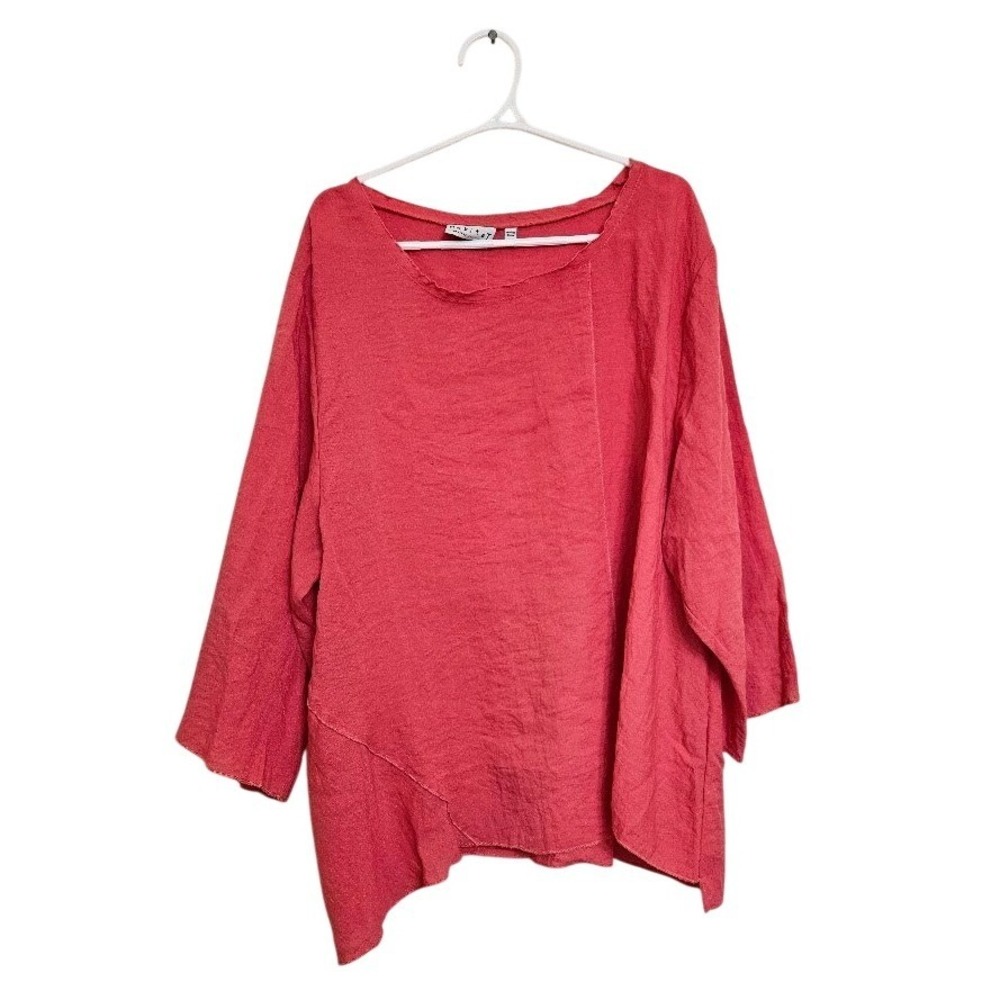 Habitat Clothes To Live In Coral Red Textured Button Back Top XL Lagenlook